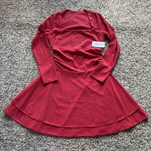 Kaximil Womens Square Neck Hem Mini Dress Ruched Waist Corest Short Pink XL NEW